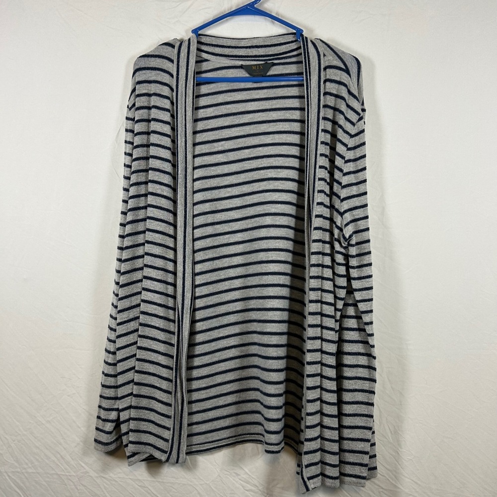 Mix by 41 Hawthorn Striped Open Front‎ Cardigan Grey Navy XXL WS10060A